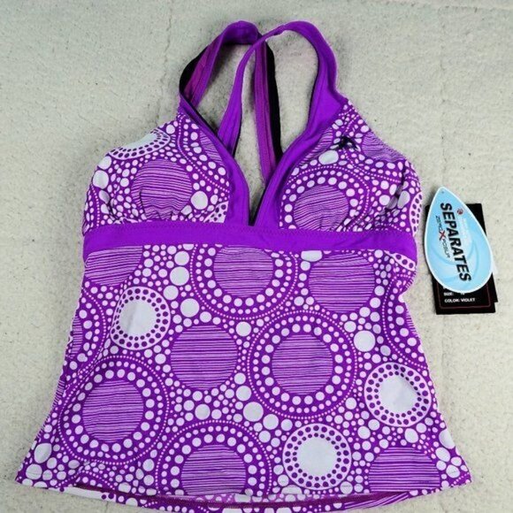 ZeroXposur Violet Large Circles Tankini Size 6 - Picture 1 of 6